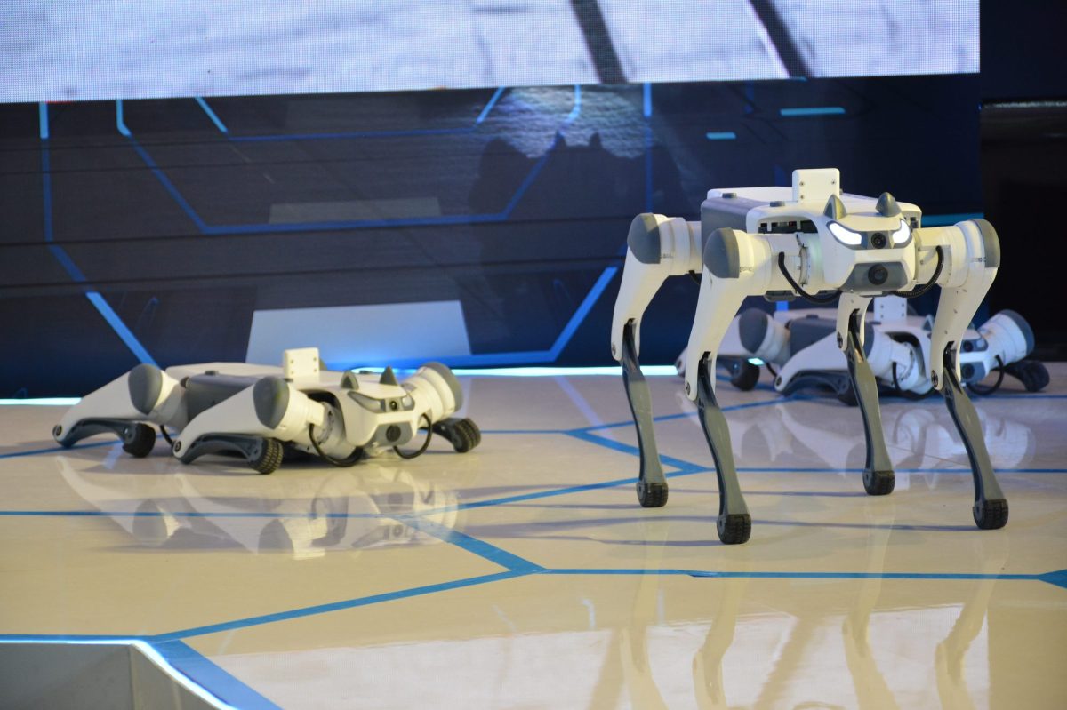 Roboter-Drohne aus China auf einer Teststrecke.
