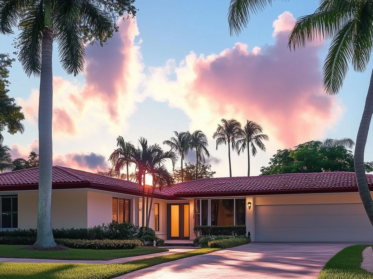Über einem Haus in Florida geht die Sonne auf.