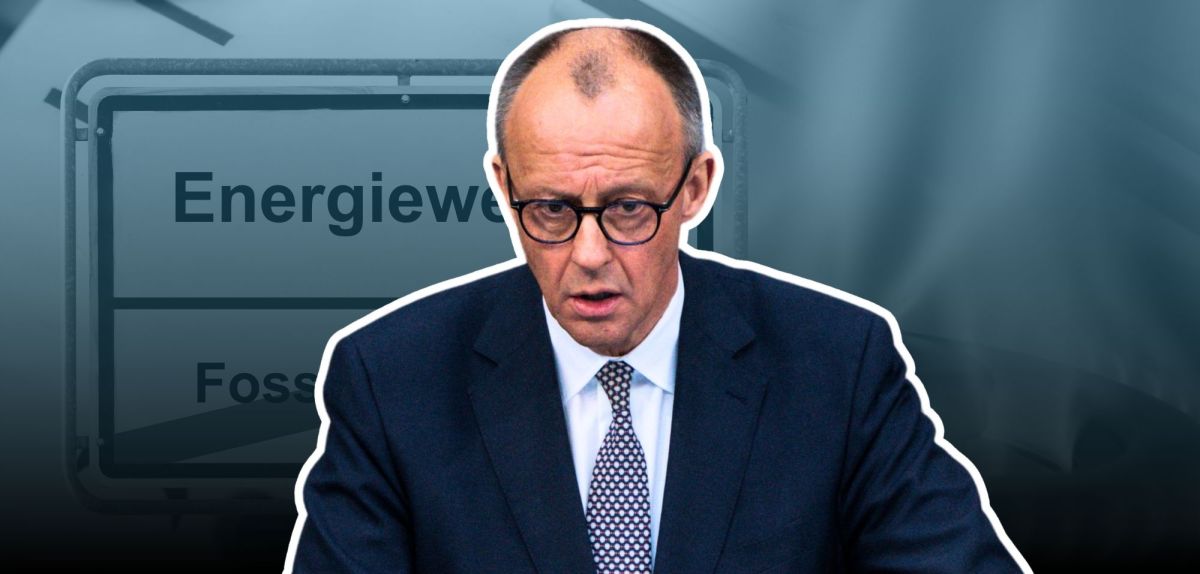 Friedrich Merz (CDU) vor einem blau-schwarzen Farbverlauf