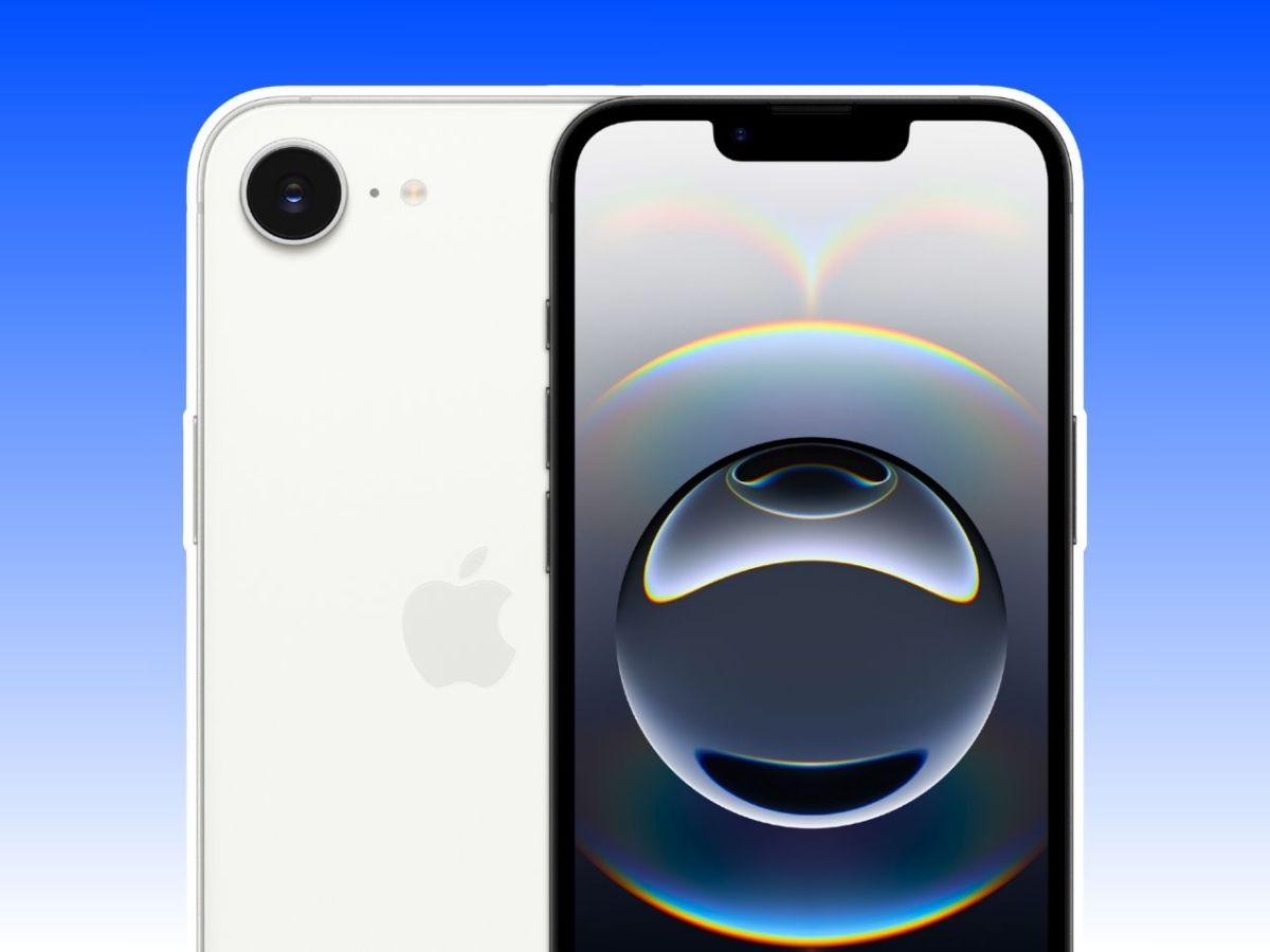 iPhone 16e vor einem blau-weiÃŸen Farbverlauf