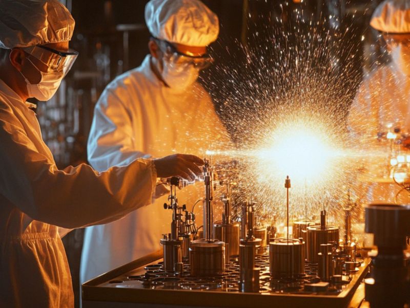 Forscher arbeiten an einem Experiment in der Physik (KI-generiertes Bild)