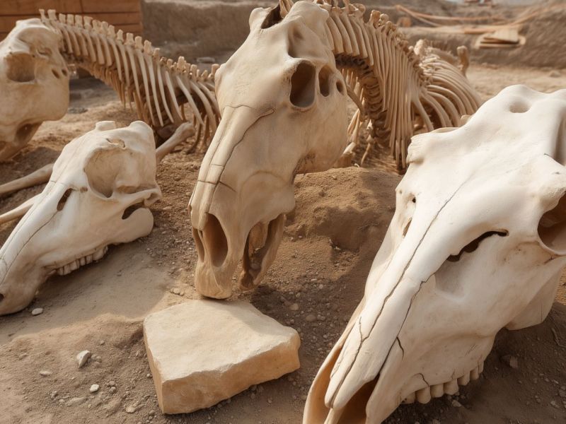 Skelette von Pferden als archäologischer Fund (KI-generiertes Bild).