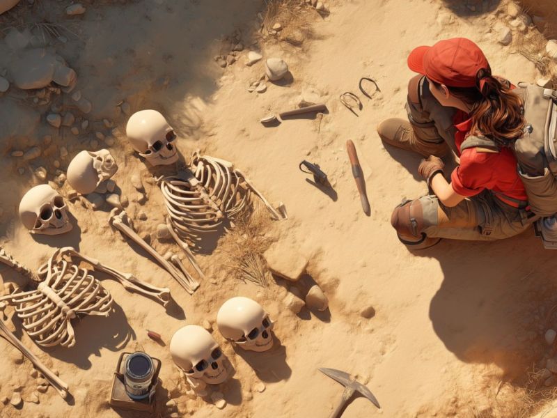 Forscherin betrachtet einen archäologischen Fund (KI-generiertes Bild).