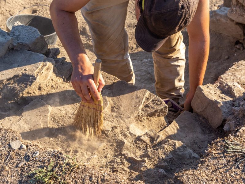Mann arbeitet an einem archäologischen Fund.
