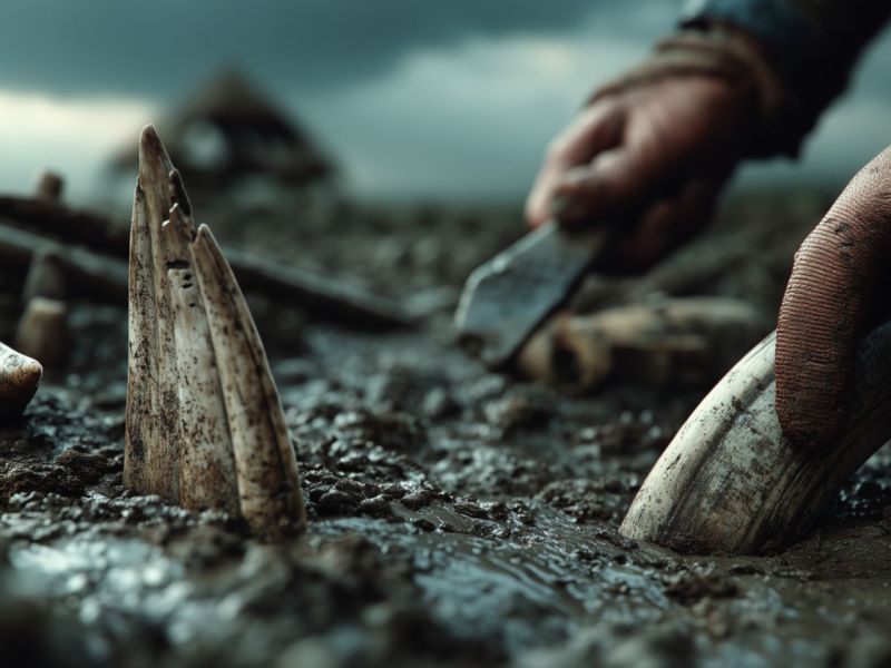 Mann arbeitet an einem archäologischen Fund (KI-generiertes Bild).