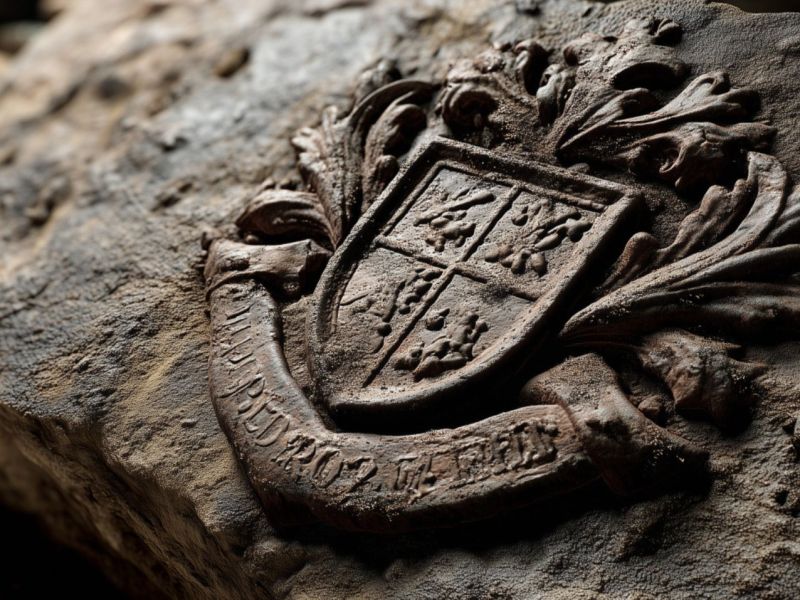Archäologischer Fund als Wappen im Boden (KI-generiertes Bild).