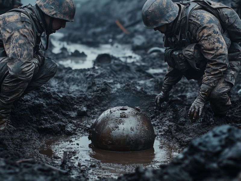 Soldaten begutachten einen archäologischen Fund (KI-generiertes Bild).