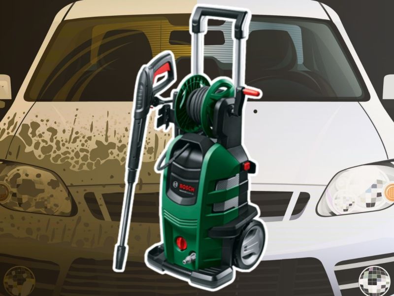 Bosch-Hochdruckreiniger vor einem Auto
