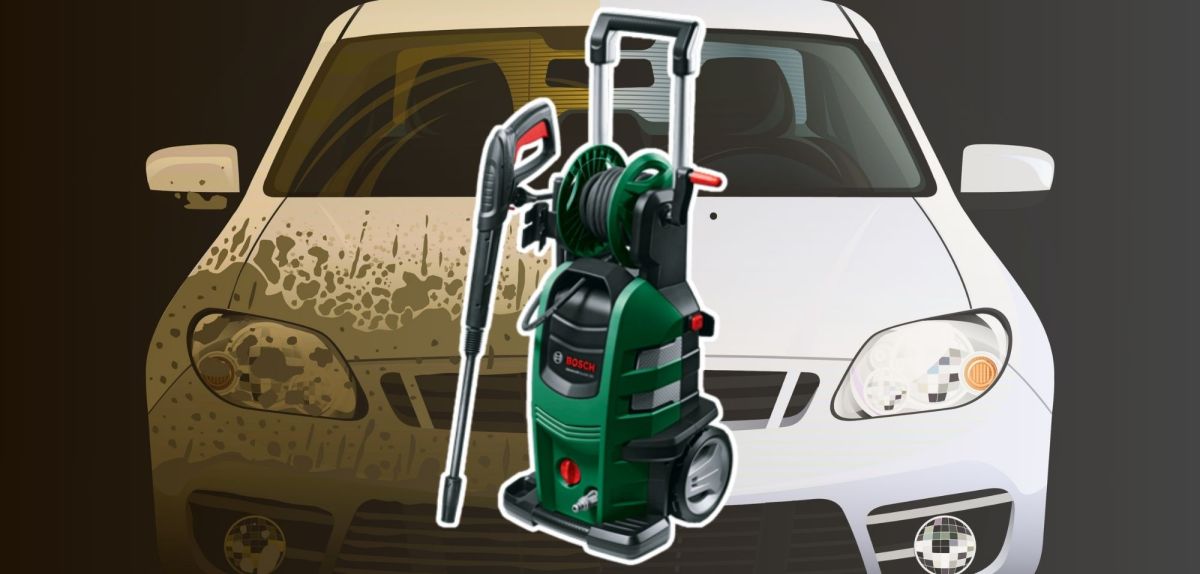 Bosch-Hochdruckreiniger vor einem Auto