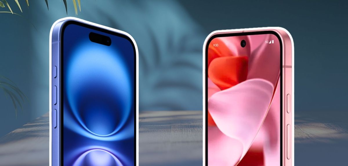 iPhone 16 (l) neben einem Google Pixel 9 (r)