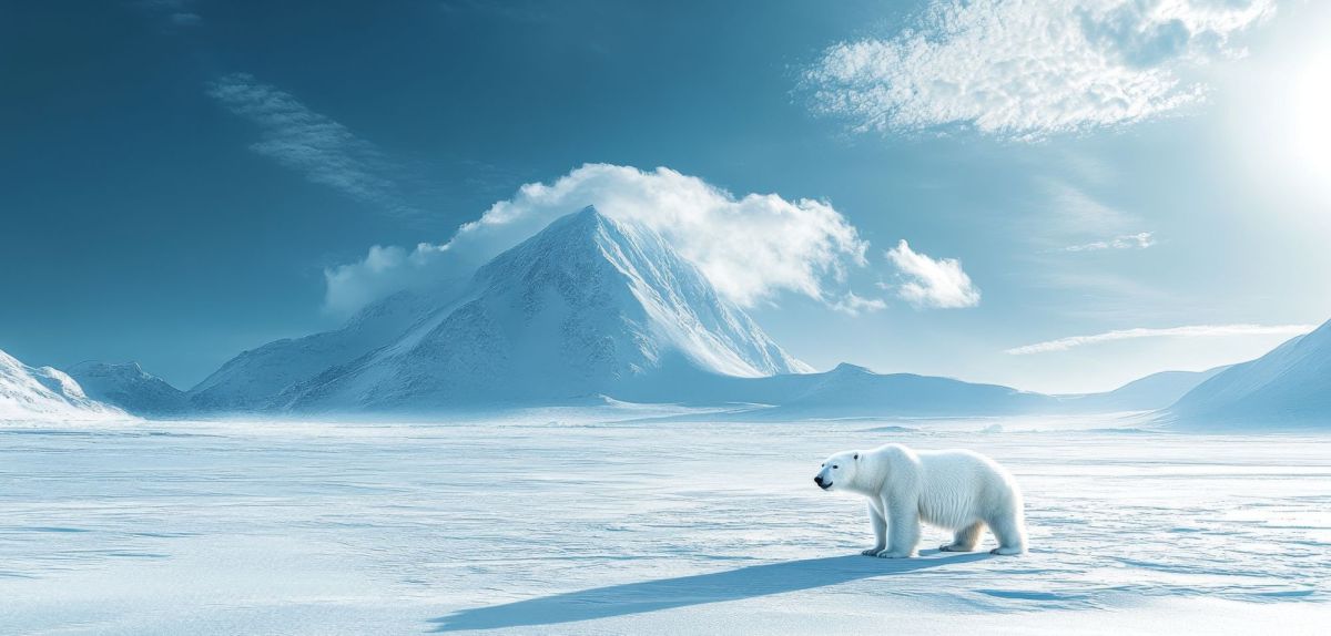 KI-generiertes Bild einer Landschaft in der Arktis mit einem Eisbären.