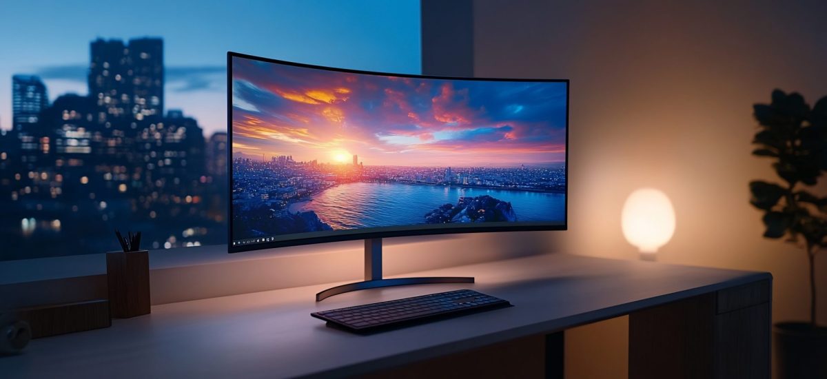 Großer Curved-Monitor auf einem Schreibtisch