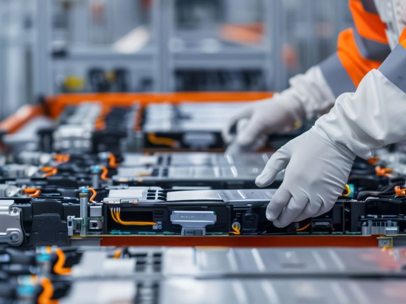 KI-Bild einer Batterie-Produktion.