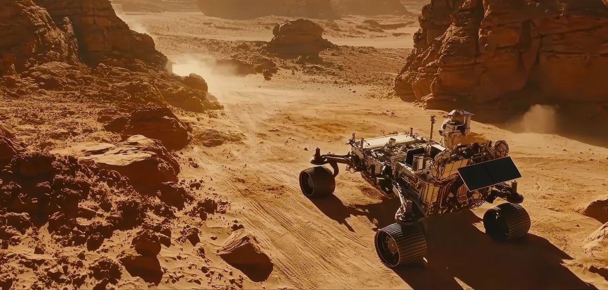 KI-generiertes Bild eines Rovers auf dem Mars.