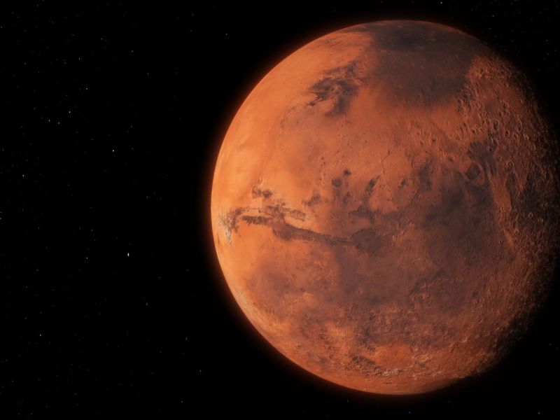 Mars vor dunklem Hintergrund.