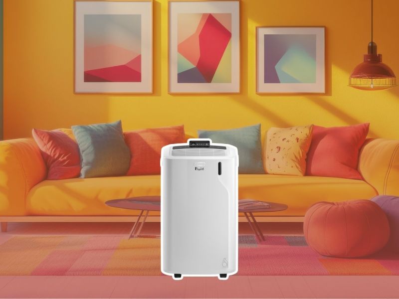 De'Longhi Pinguino PAC EM82 in einem bunten Wohnzimmer