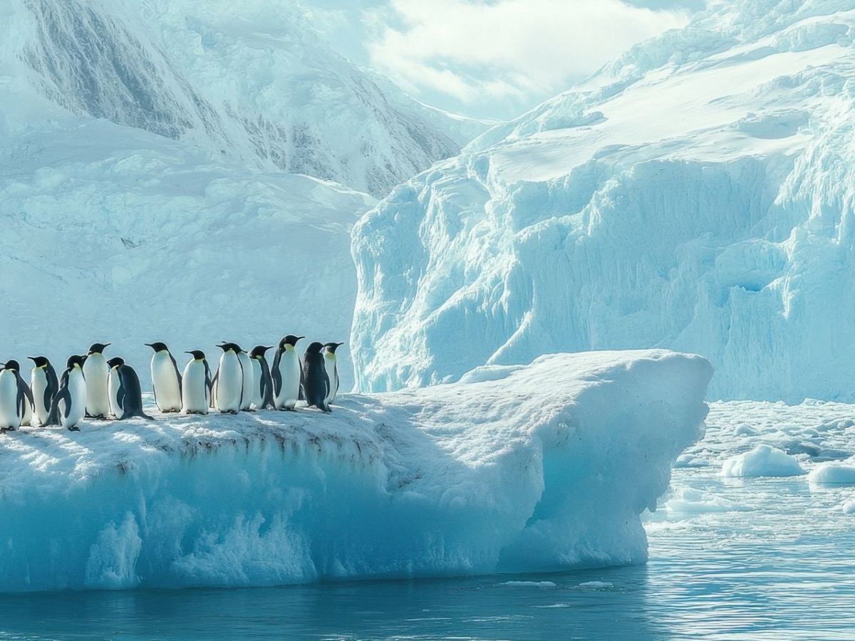 Pinguine auf einer Eisscholle in der Antarktis. (KI-Bild)