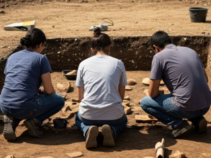 Forscher*innen bei archäologischer Ausgrabung (KI-generiertes Foto).