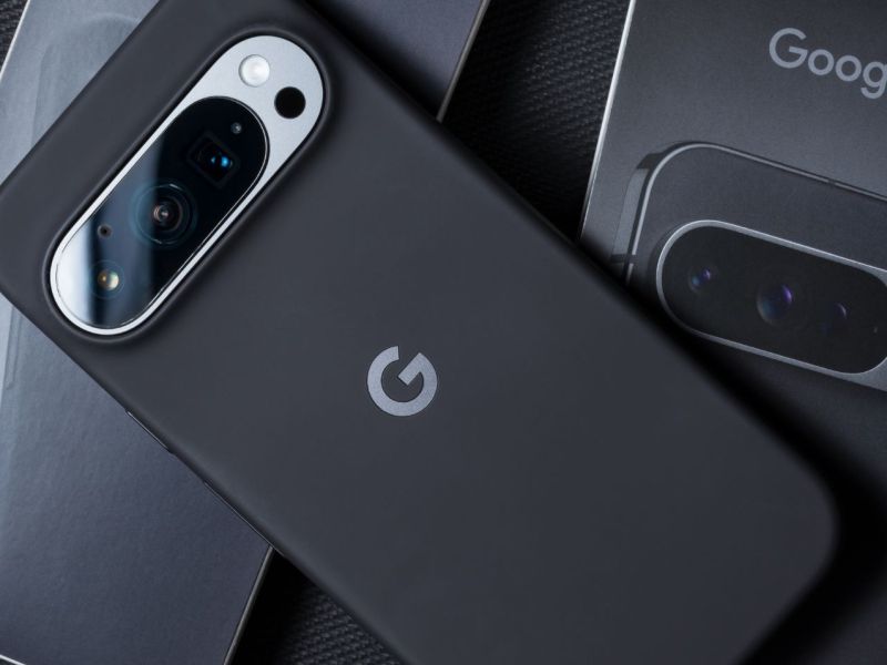 Ein schwarzes Google Pixel 9 pro.