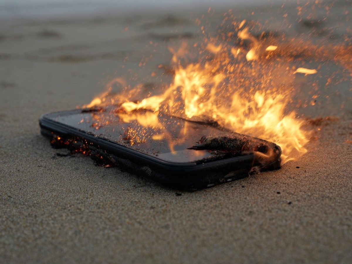 Brennendes Handy im Sand