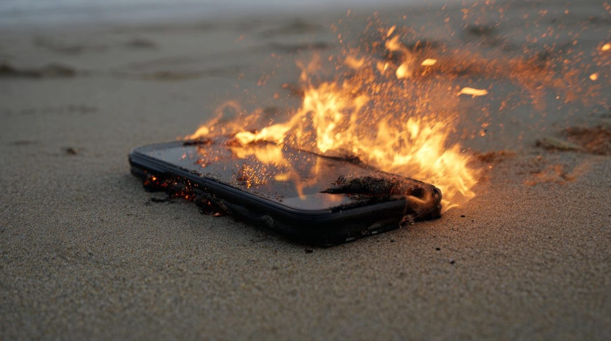 Brennendes Handy im Sand