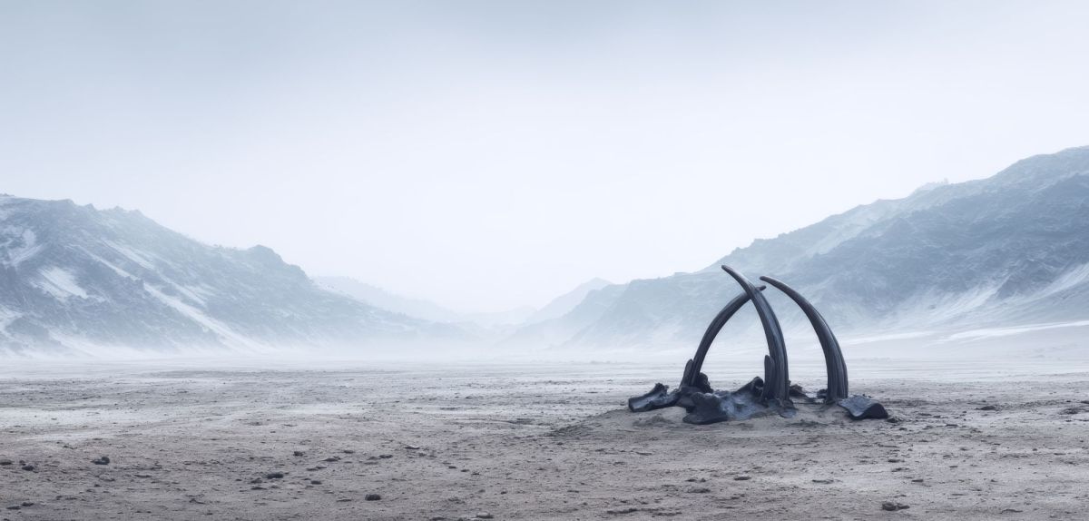 KI-generiertes Bild von Knochen in einer Eislandschaft.