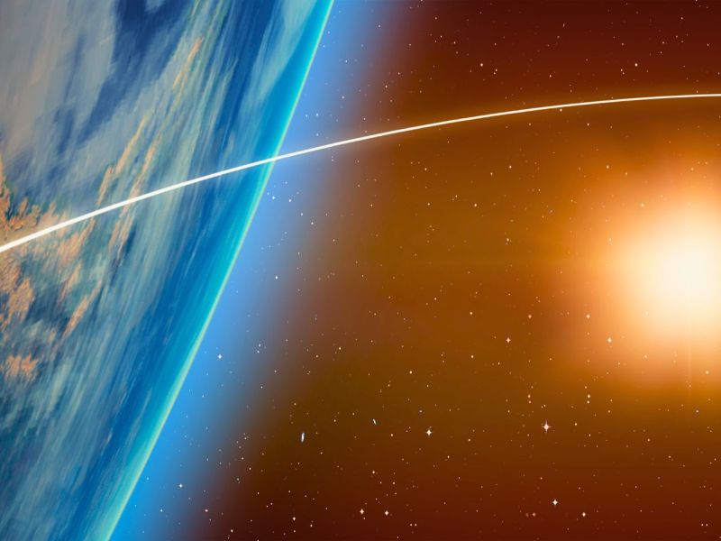 Rakete entfernt sich von der Erde.