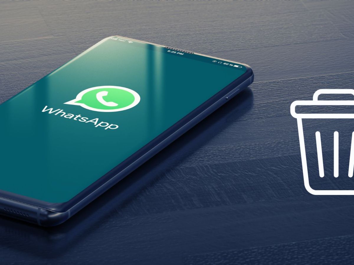 WhatsApp auf dem Handy und ein Papierkorb-Symbol